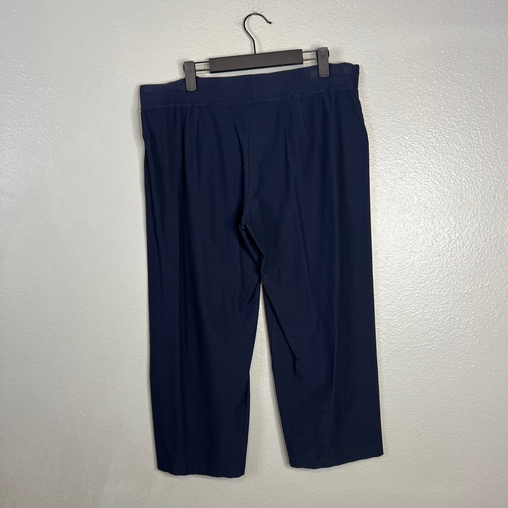 Eileen Fisher Crepe Pull On Crop Ankle Pants Sz L Navy Blue Cropped Wide Leg - Picture 4 of 7